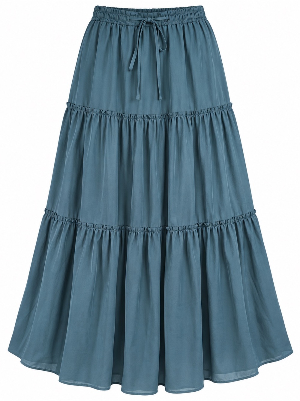 Tiered Maxi Skirt with Drawstring Waist in Teal